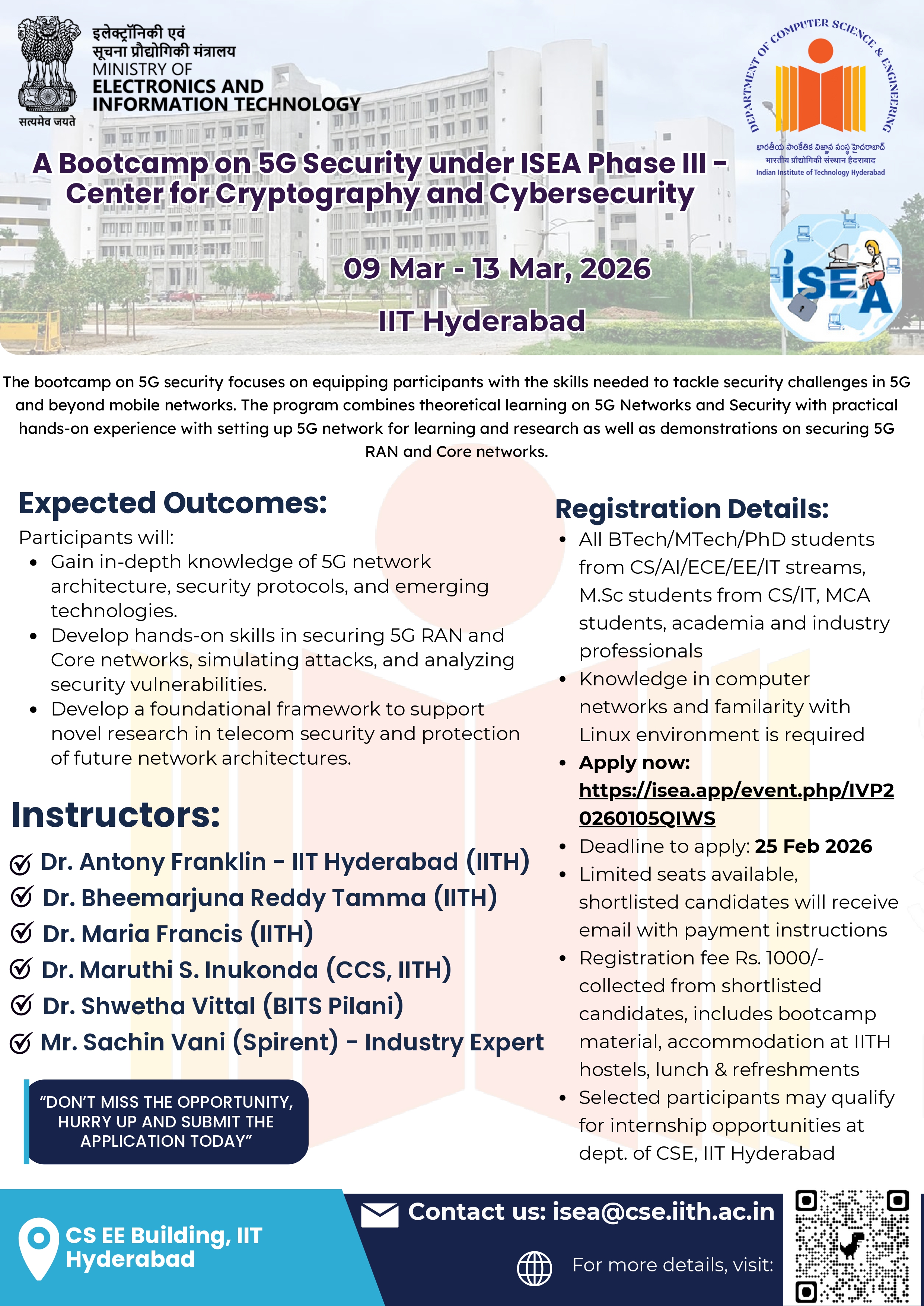 A Bootcamp on 5G Security under ISEA Phase III Center for Cryptography and Cybersecurity